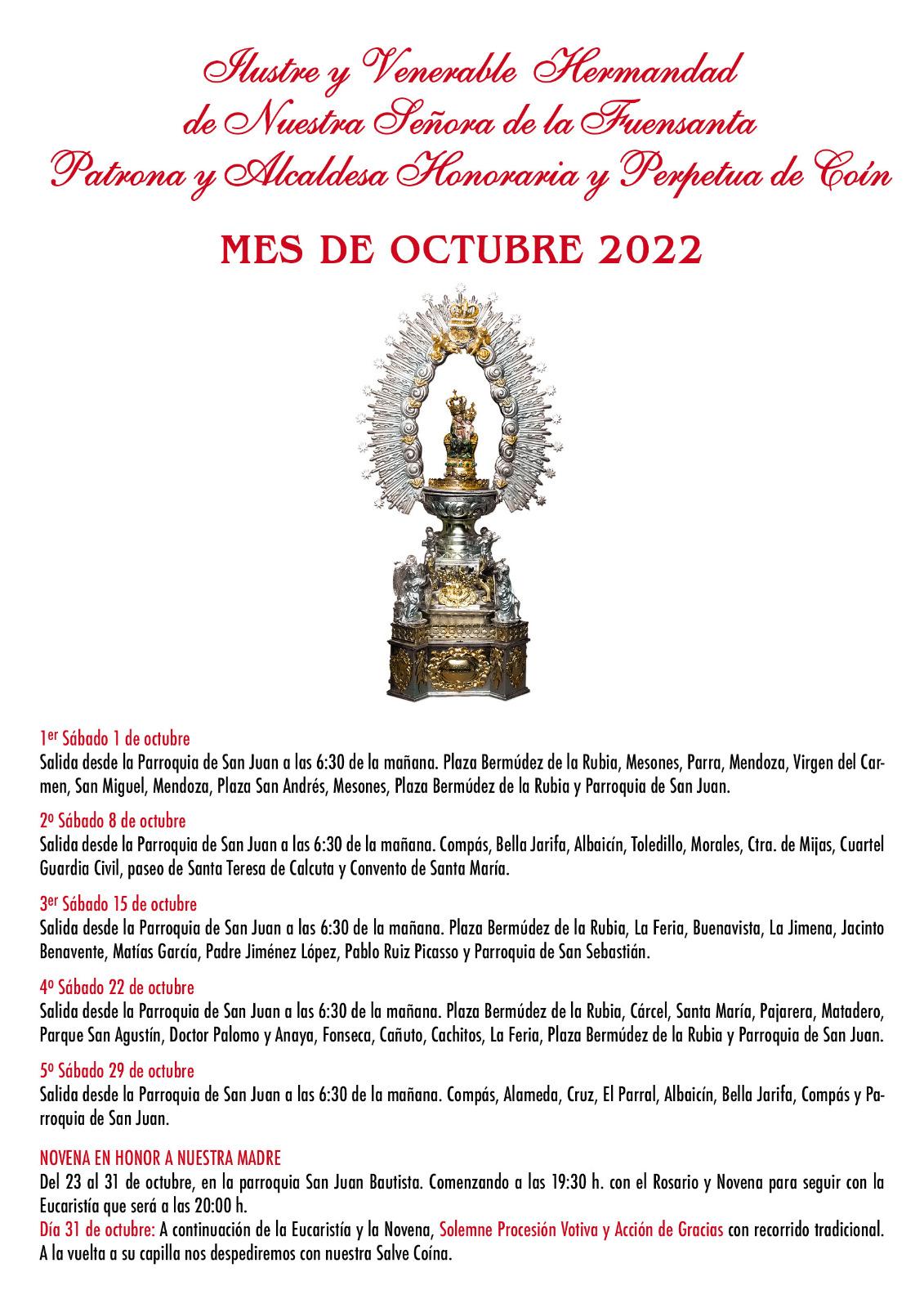 actos octubre hermandad de la fuensanta